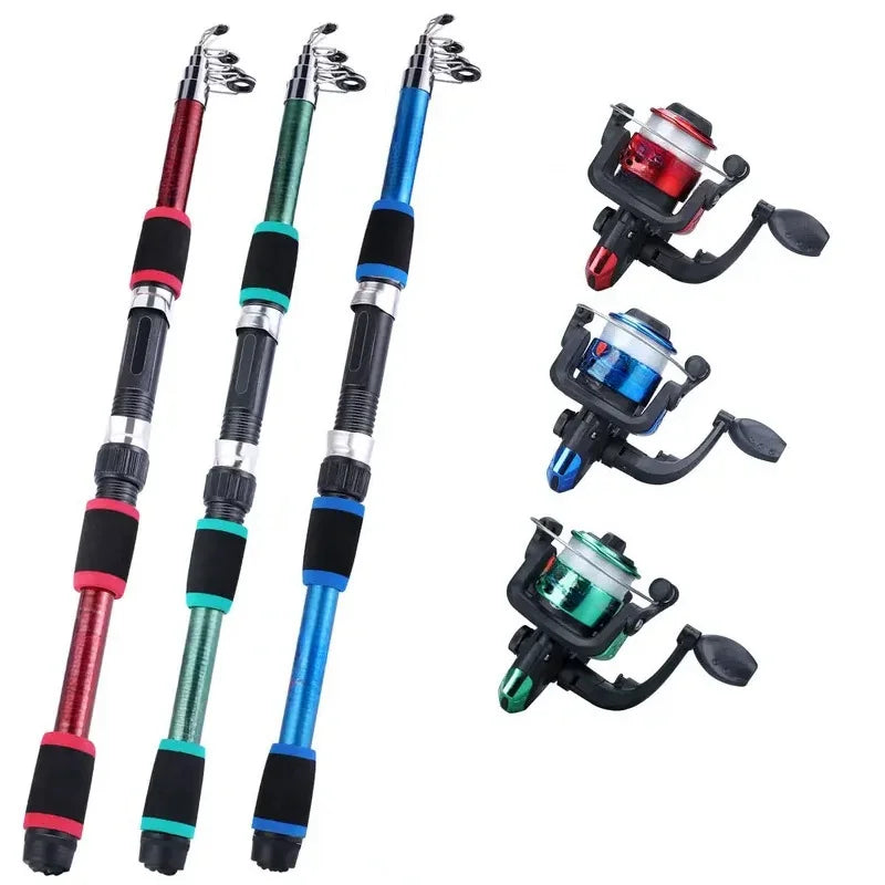 Set di canna da pesca Kit completo con canna da pesca telescopica e mulinello rotante Esche Ami Set di canne da viaggio
