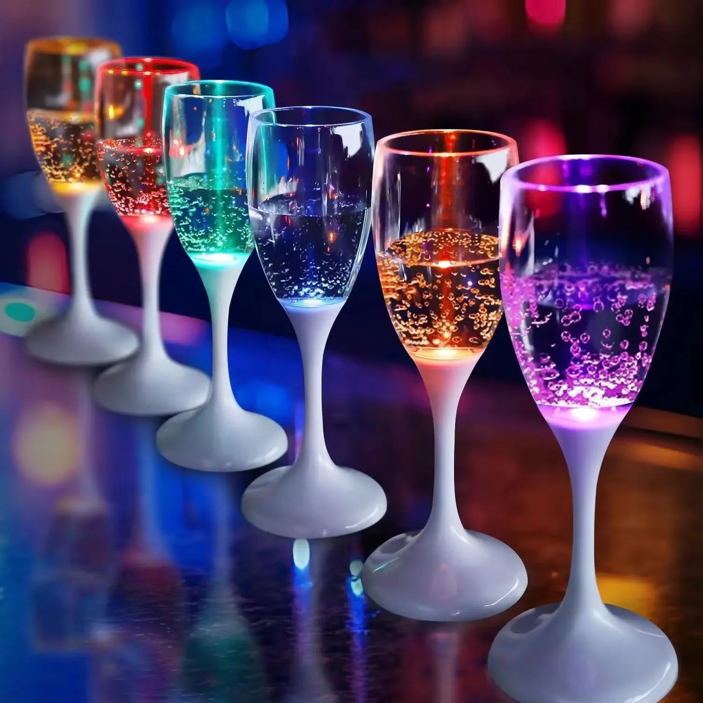Bicchieri da vino e champagne con luci a LED, set da 6 bomboniere per adulti, bicchieri da champagne in plastica colorata che si illuminano