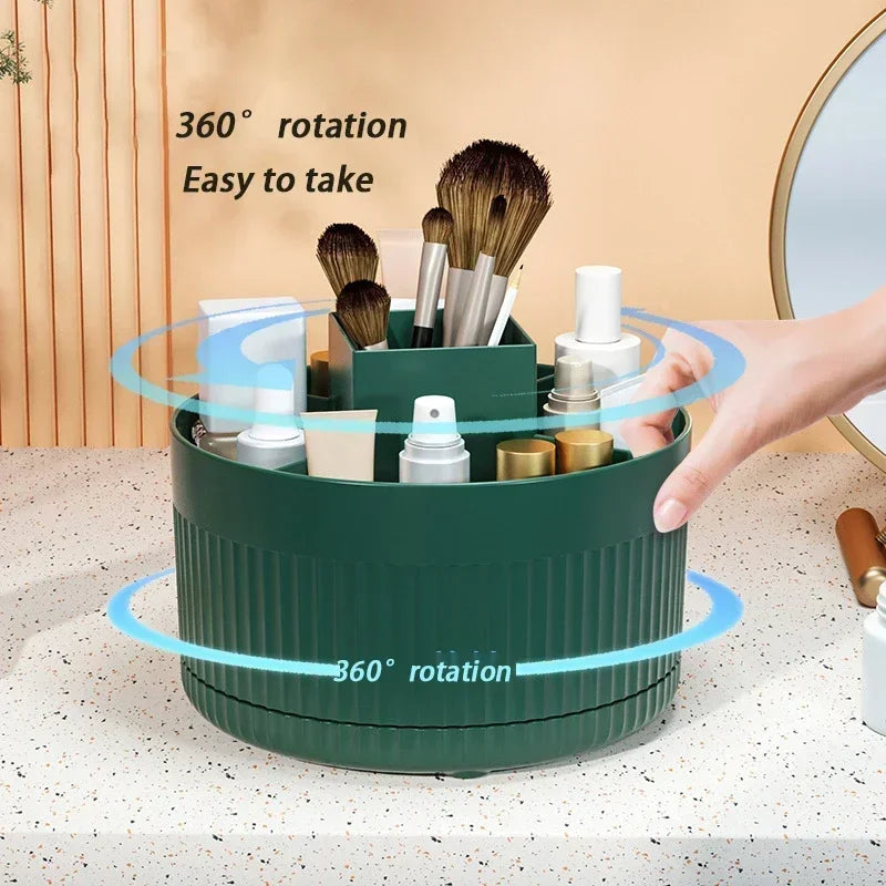 Scatola Portaoggetti per Trucco Girevole a 360° - Organizer da Tavolo per Cosmetici, Porta Pennelli, Rossetti e Gioielli