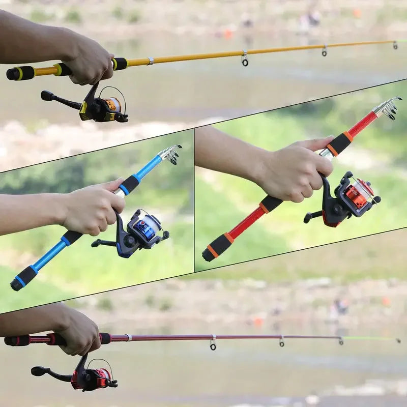 Set di canna da pesca Kit completo con canna da pesca telescopica e mulinello rotante Esche Ami Set di canne da viaggio