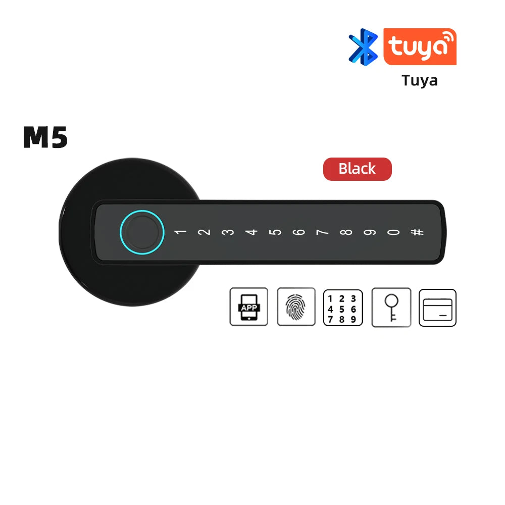 Serratura Elettronica Intelligente con Impronta Digitale, Bluetooth, Password, Chiave e App Tuya/Smartlife per Camere da Letto
