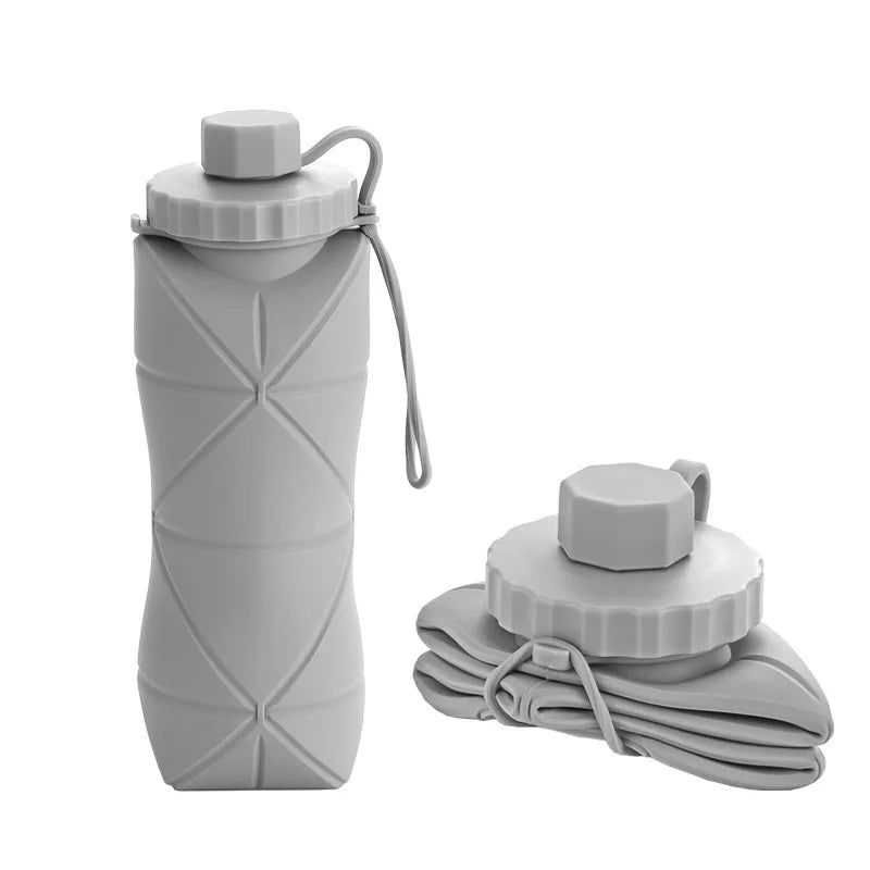 Bottiglia pieghevole in silicone da 600 ml per adulti, portatile, riutilizzabile, in plastica, per viaggi all'aperto, palestra
