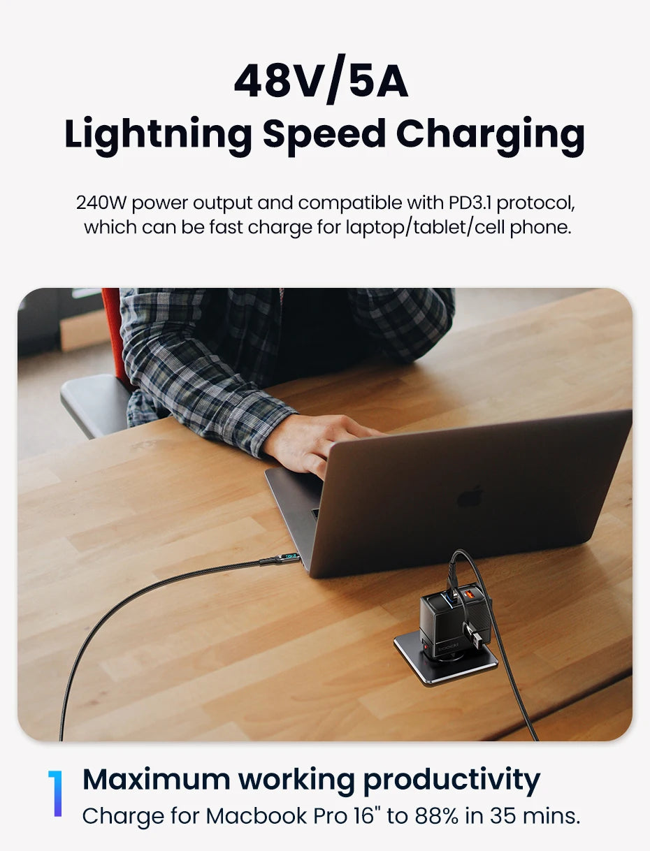 240W 2 in 1 USB Type C a USB C PD3.1 Cavo di ricarica rapida per Macbook iPhone 15 Samsung S24 S23 Xiaomi Cavo USB C