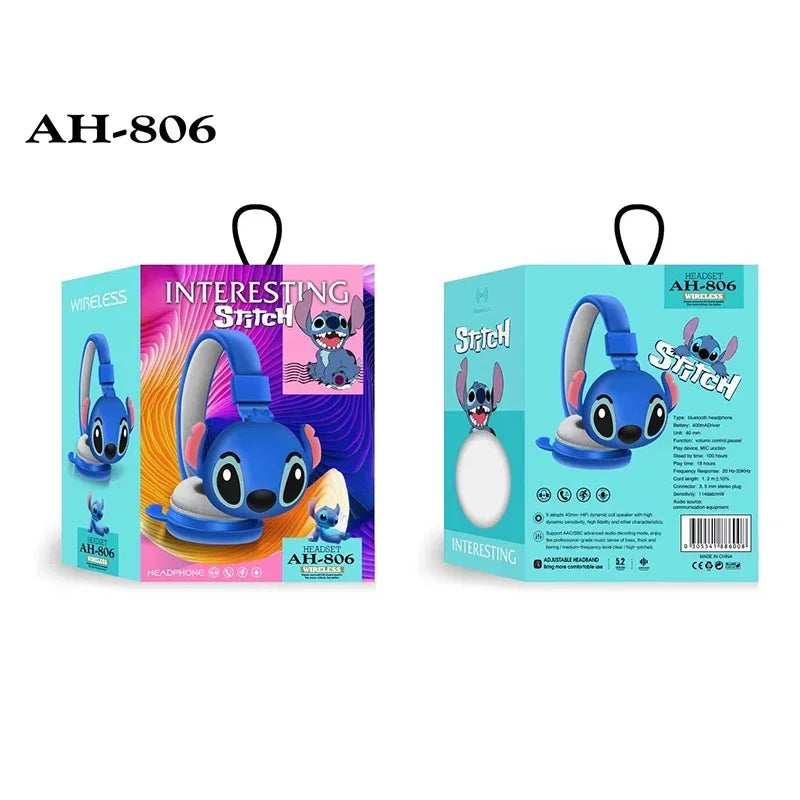 Cuffie Pieghevoli Wireless Bluetooth Disney Stitch AH-806 - HiFi Stereo Sound, Cancellazione Rumore, Microfono Integrato, Impermeabili, Regalo Ideale per Bambini