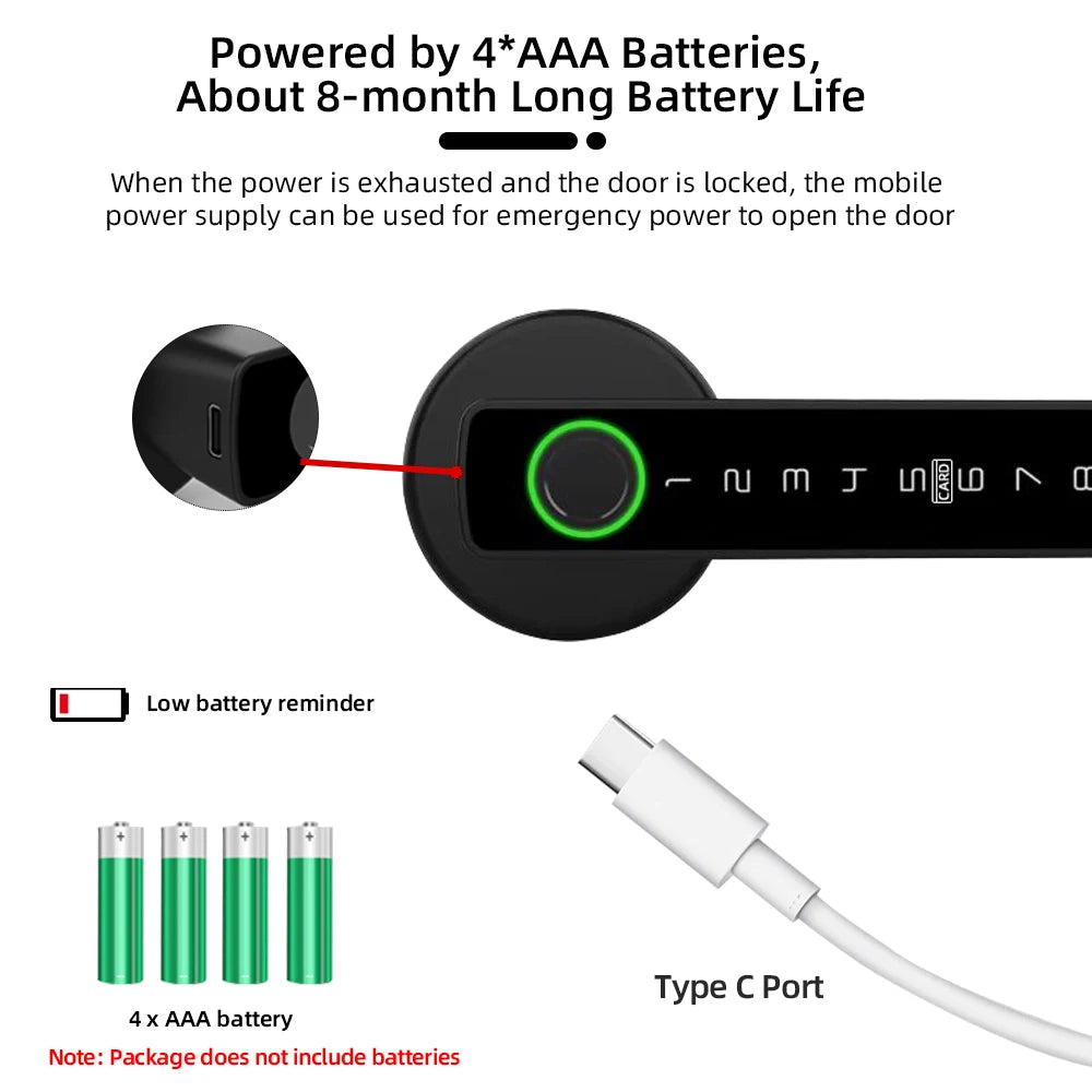 Serratura Elettronica Intelligente con Impronta Digitale, Bluetooth, Password, Chiave e App Tuya/Smartlife per Camere da Letto