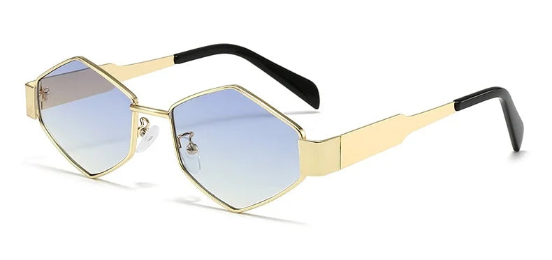 Occhiali da Sole Donna Luxury Design Poligonale con Rifiniture a Rombi, Stile Retro-Vintage 2025, Montatura Metallica Elegante con Tocco Diamantato