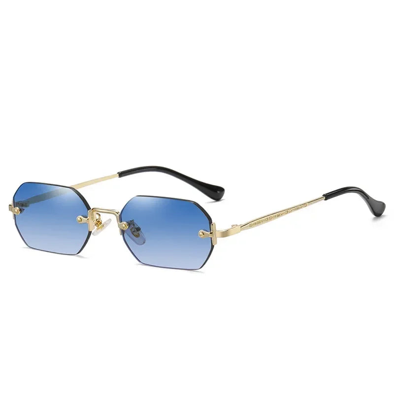Occhiali da sole vintage senza montatura poligonali da donna e da uomo, di design, popolari, da viaggio, con montatura piccola, da sole