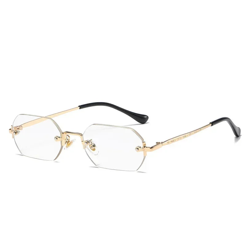 Occhiali da sole vintage senza montatura poligonali da donna e da uomo, di design, popolari, da viaggio, con montatura piccola, da sole