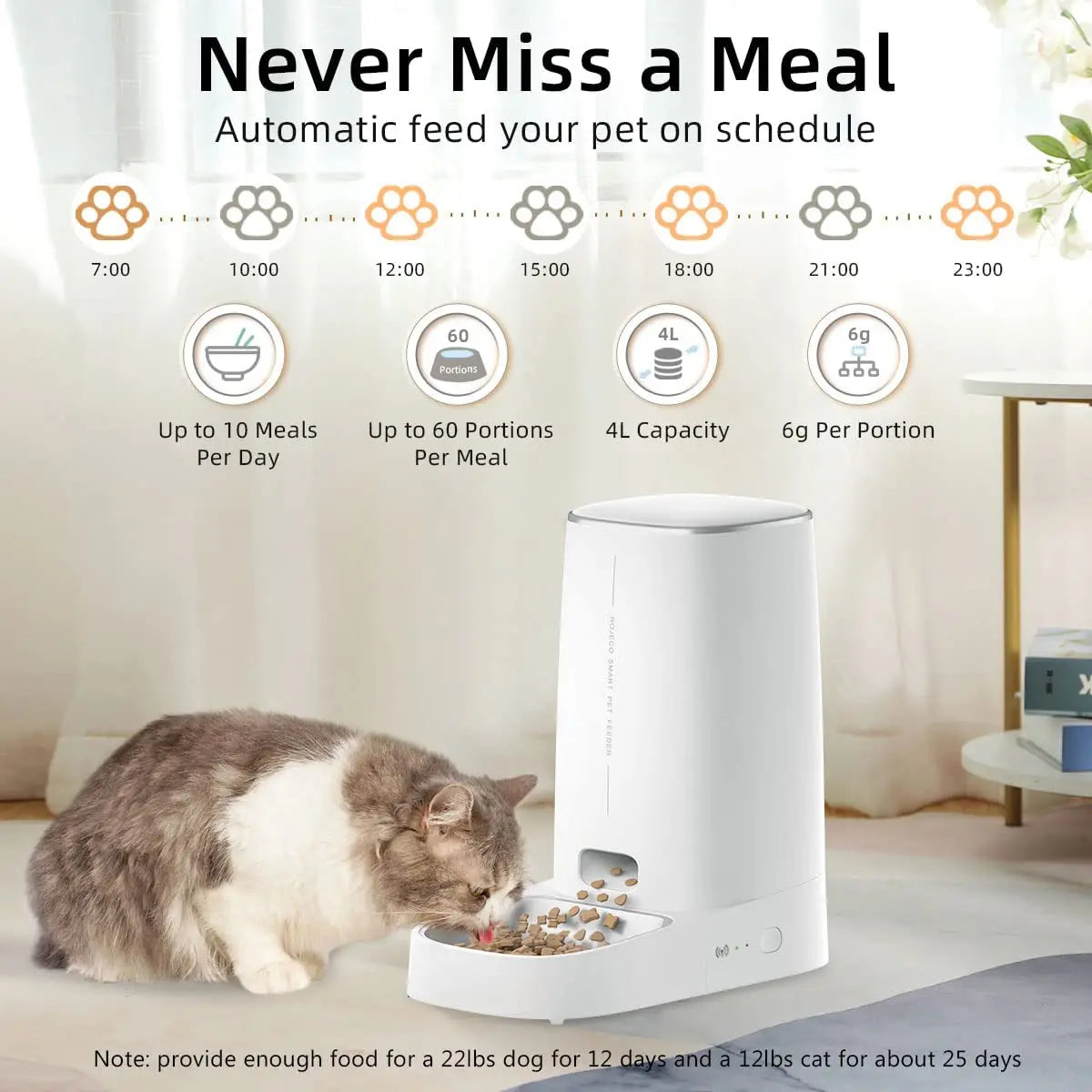 ROJECO Distributore automatico di cibo per gatti, WiFi intelligente, distributore di cibo per gatti, distributore automatico di cibo per gatti, accessori per cibo secco per cani e gatti