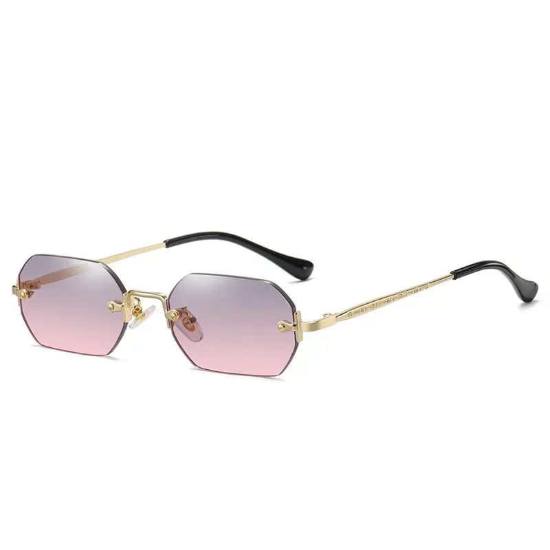 Occhiali da sole vintage senza montatura poligonali da donna e da uomo, di design, popolari, da viaggio, con montatura piccola, da sole