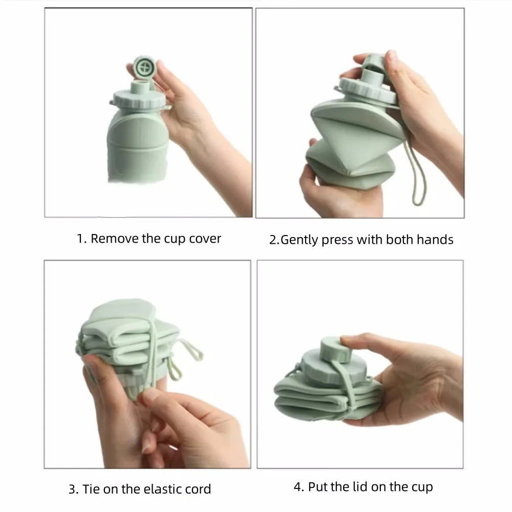 Bottiglia pieghevole in silicone da 600 ml per adulti, portatile, riutilizzabile, in plastica, per viaggi all'aperto, palestra