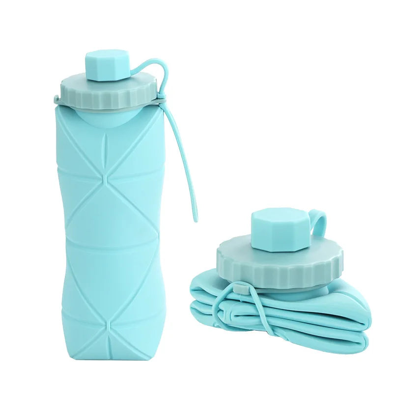 Bottiglia pieghevole in silicone da 600 ml per adulti, portatile, riutilizzabile, in plastica, per viaggi all'aperto, palestra