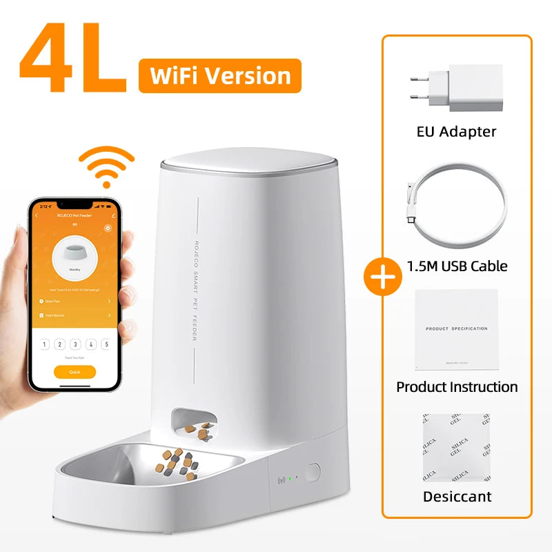 ROJECO Distributore automatico di cibo per gatti, WiFi intelligente, distributore di cibo per gatti, distributore automatico di cibo per gatti, accessori per cibo secco per cani e gatti
