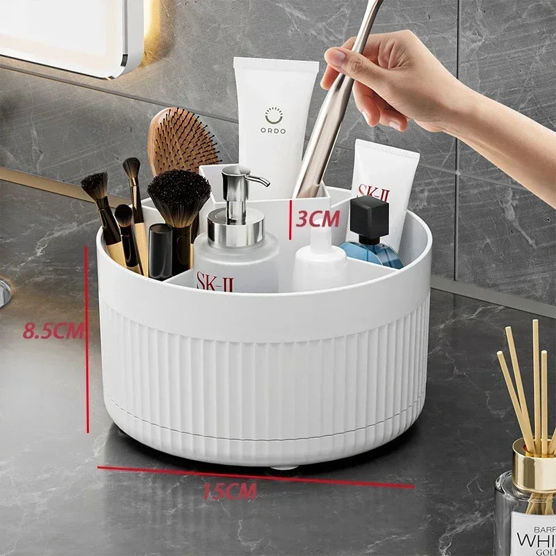 Scatola Portaoggetti per Trucco Girevole a 360° - Organizer da Tavolo per Cosmetici, Porta Pennelli, Rossetti e Gioielli