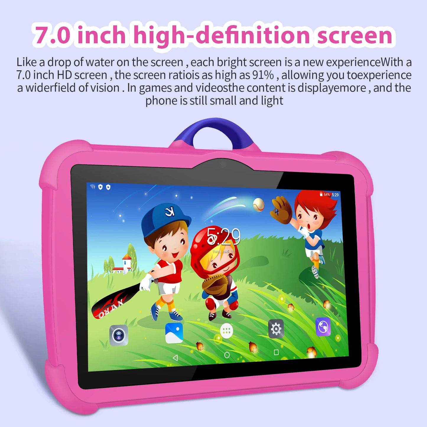 Tablet per Bambini 7 Pollici BDF - Quad Core, 4 GB RAM, 64 GB ROM, Android 13, Doppia Fotocamera, Wi-Fi, Bluetooth, Design Ultra Slim, Ideale per Apprendimento e Giochi