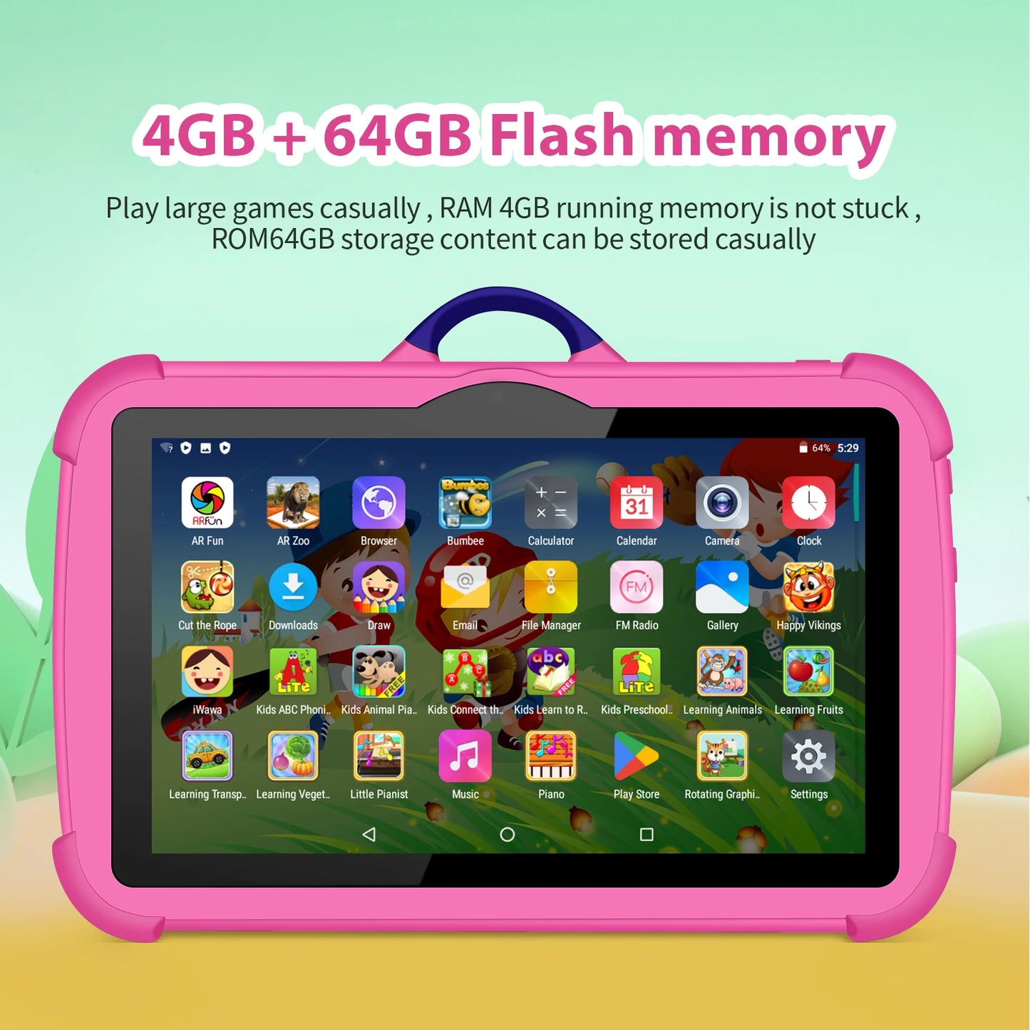 Tablet per Bambini 7 Pollici BDF - Quad Core, 4 GB RAM, 64 GB ROM, Android 13, Doppia Fotocamera, Wi-Fi, Bluetooth, Design Ultra Slim, Ideale per Apprendimento e Giochi