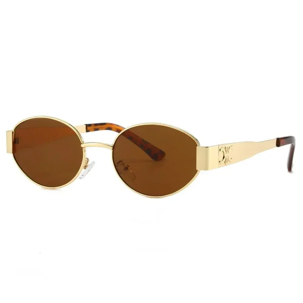 Nuovi occhiali da sole ovali nuovi di frontiera incrociati, stile caldo, lenti piccole, occhiali da sole rotondi in metallo alla moda per uomini e donne