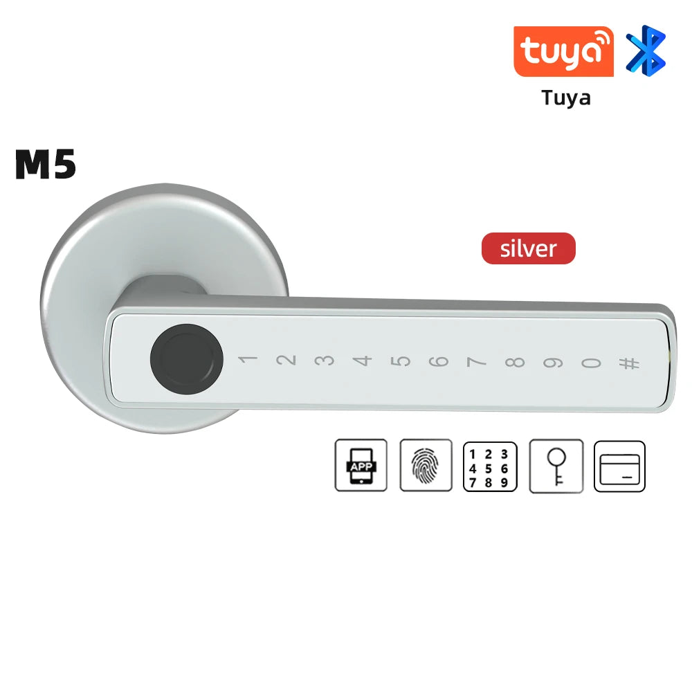 Serratura Elettronica Intelligente con Impronta Digitale, Bluetooth, Password, Chiave e App Tuya/Smartlife per Camere da Letto