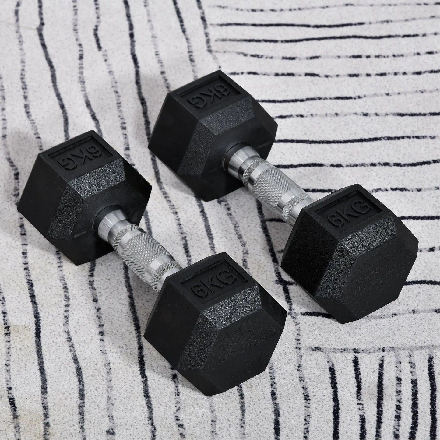 Set di manubri HOMCOM da 6 kg con barra di collegamento in metallo e testa esagonale, peso totale di 12 kg, per allenamento in casa, palestra, ufficio, nero e argento