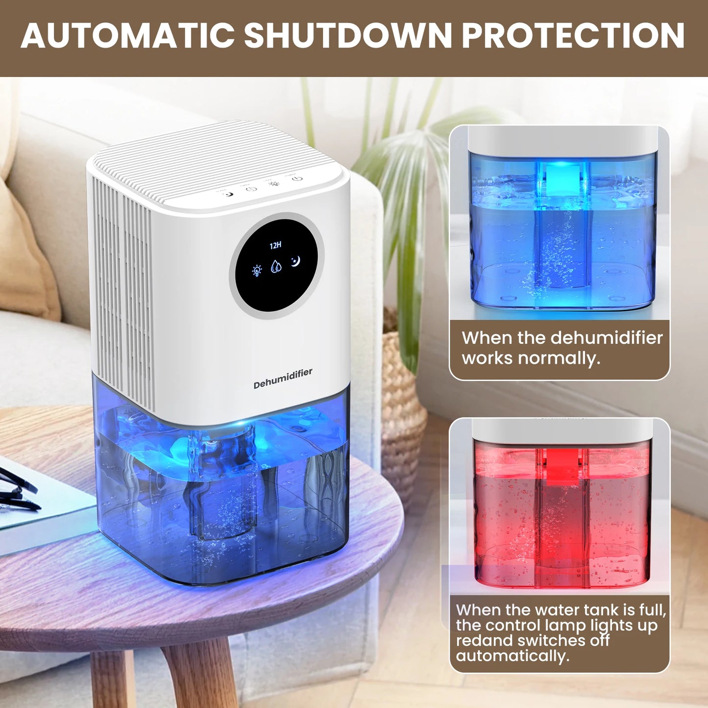 Deumidificatore portatile con capacità di 35 once, funzionamento silenzioso, con luci colorate romantiche, interruttore timer