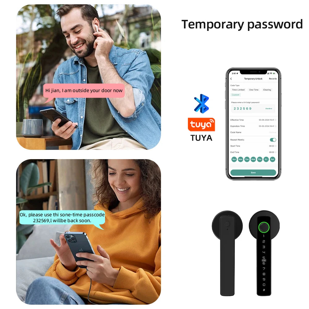 Serratura Elettronica Intelligente con Impronta Digitale, Bluetooth, Password, Chiave e App Tuya/Smartlife per Camere da Letto