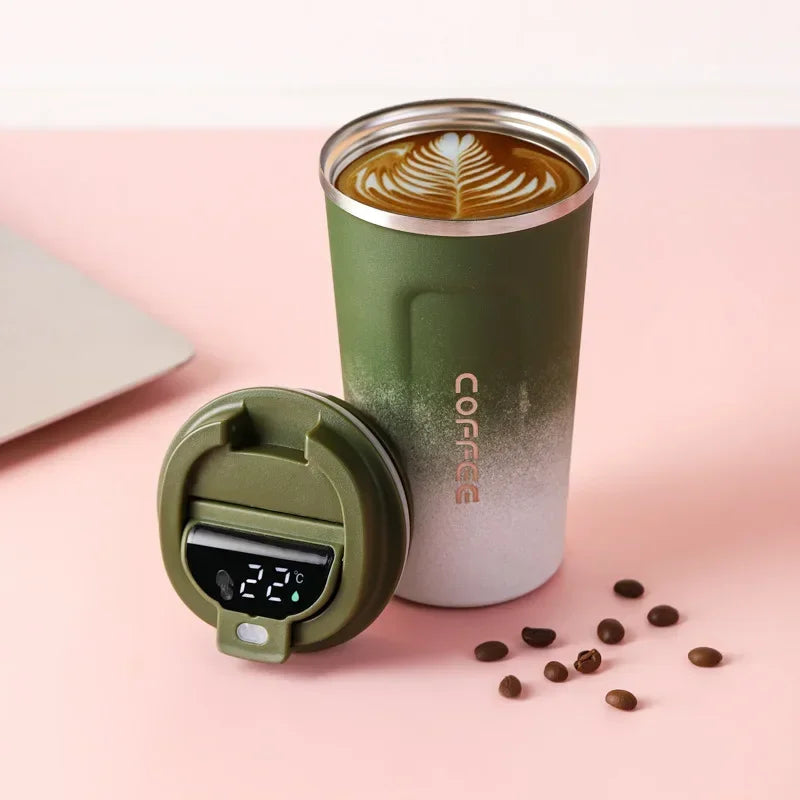 Tazza da caffè Thermos da 380/510 ml, in acciaio inox, con visualizzazione della temperatura, thermos, bottiglia d'acqua i ( con o senza corda portatile)