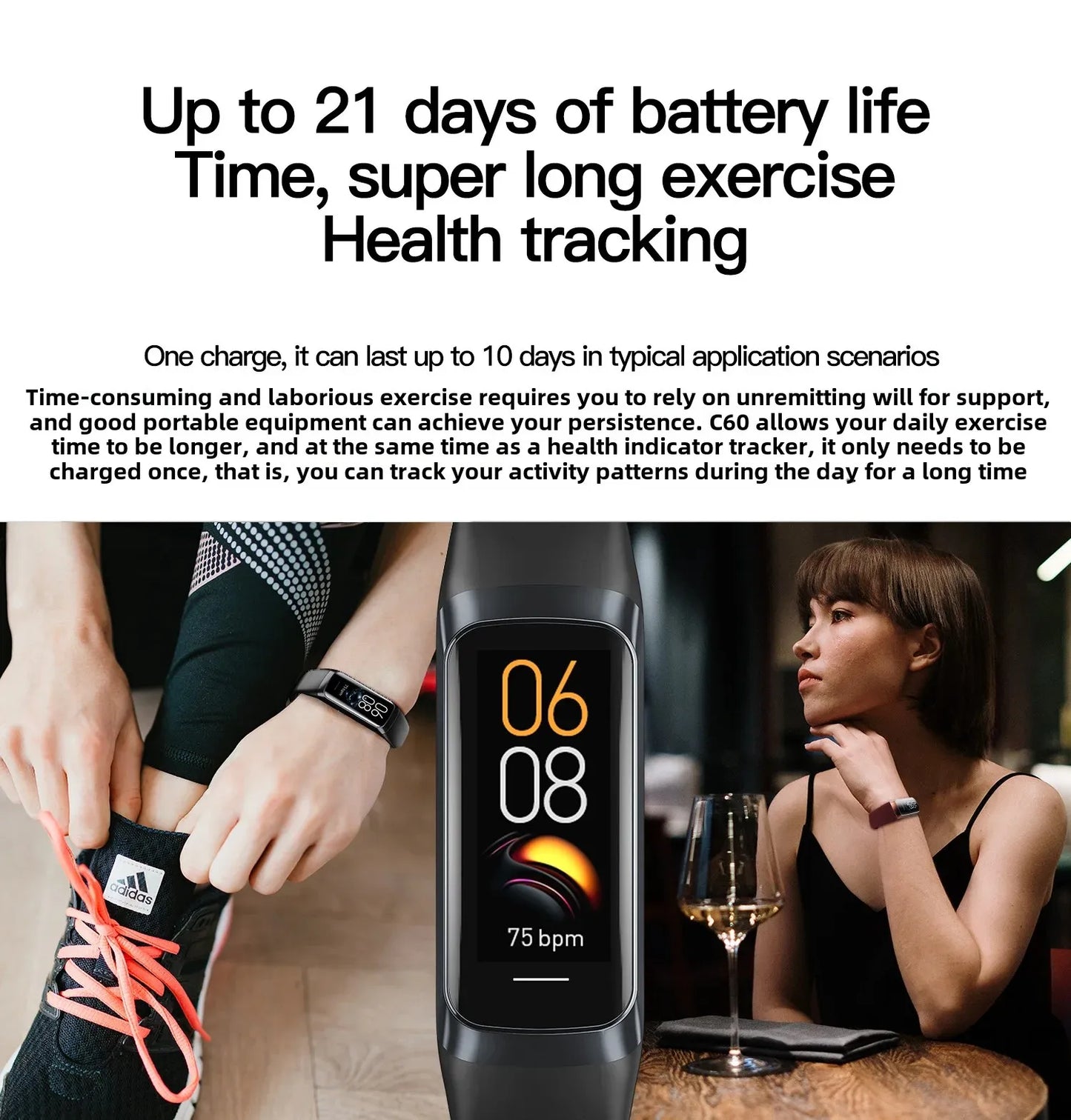 Orologio intelligente da uomo e da donna, braccialetto intelligente da polso da 1,1 pollici AMOLED, frequenza cardiaca, impermeabile, temperatura corporea, fitness tracker