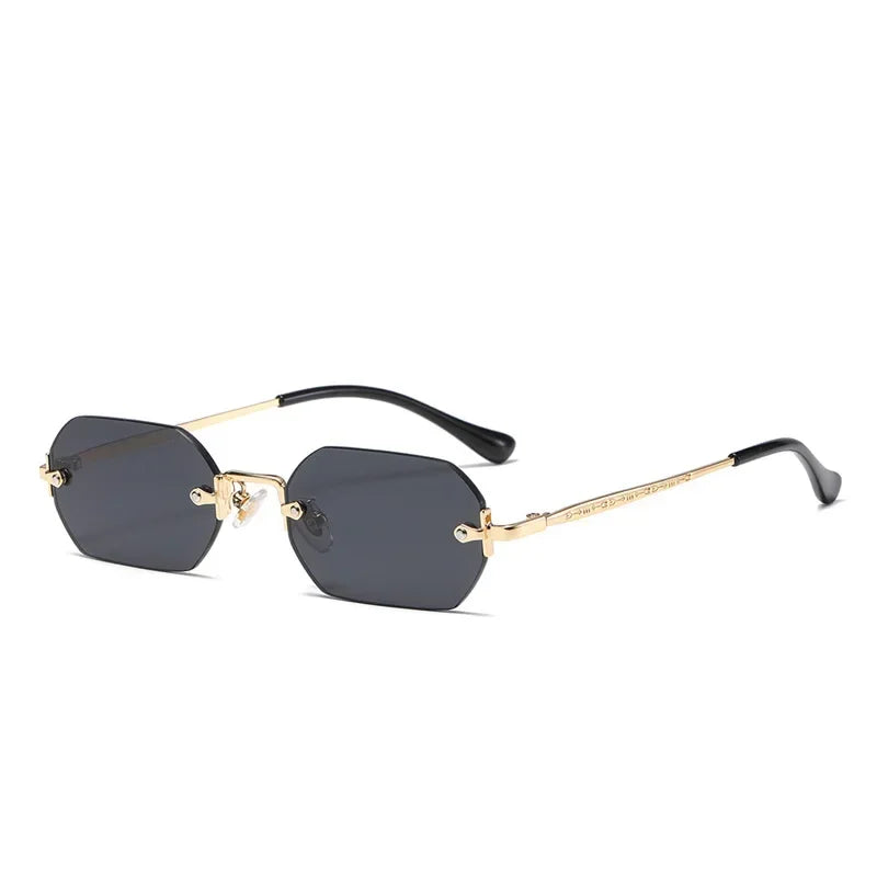 Occhiali da sole vintage senza montatura poligonali da donna e da uomo, di design, popolari, da viaggio, con montatura piccola, da sole