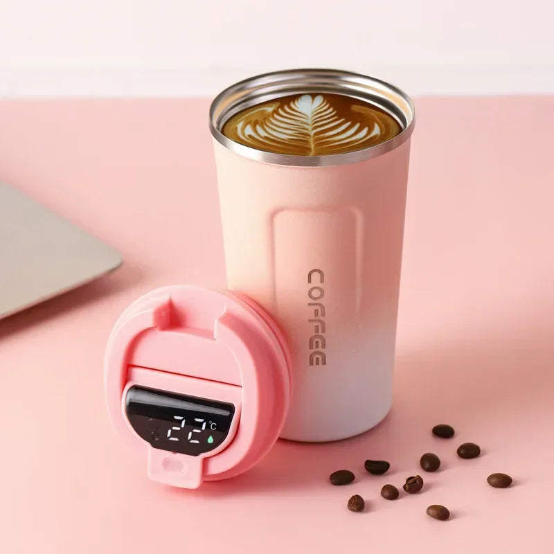 Tazza da caffè Thermos da 380/510 ml, in acciaio inox, con visualizzazione della temperatura, thermos, bottiglia d'acqua i ( con o senza corda portatile)