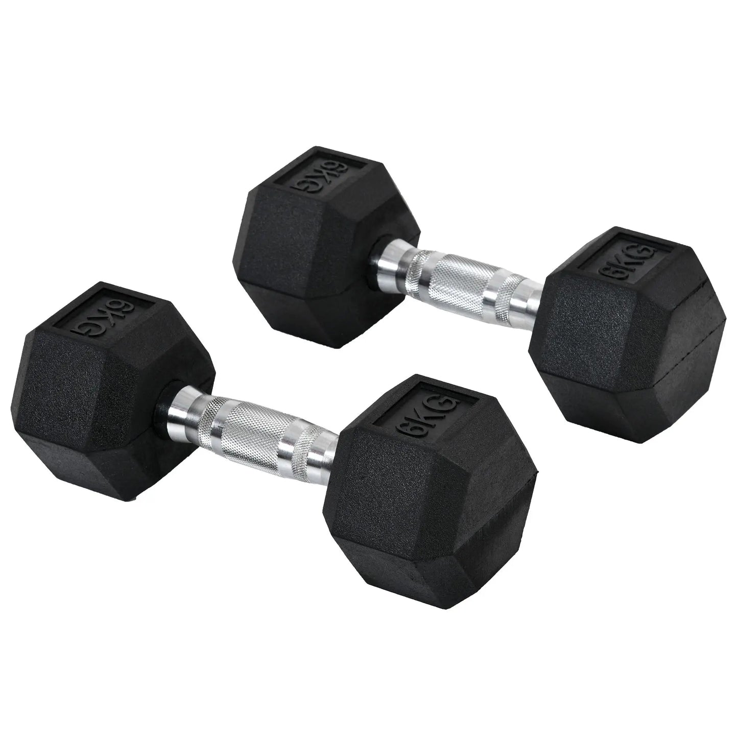 Set di manubri HOMCOM da 6 kg con barra di collegamento in metallo e testa esagonale, peso totale di 12 kg, per allenamento in casa, palestra, ufficio, nero e argento