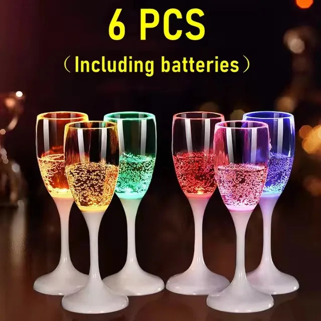 Bicchieri da vino e champagne con luci a LED, set da 6 bomboniere per adulti, bicchieri da champagne in plastica colorata che si illuminano