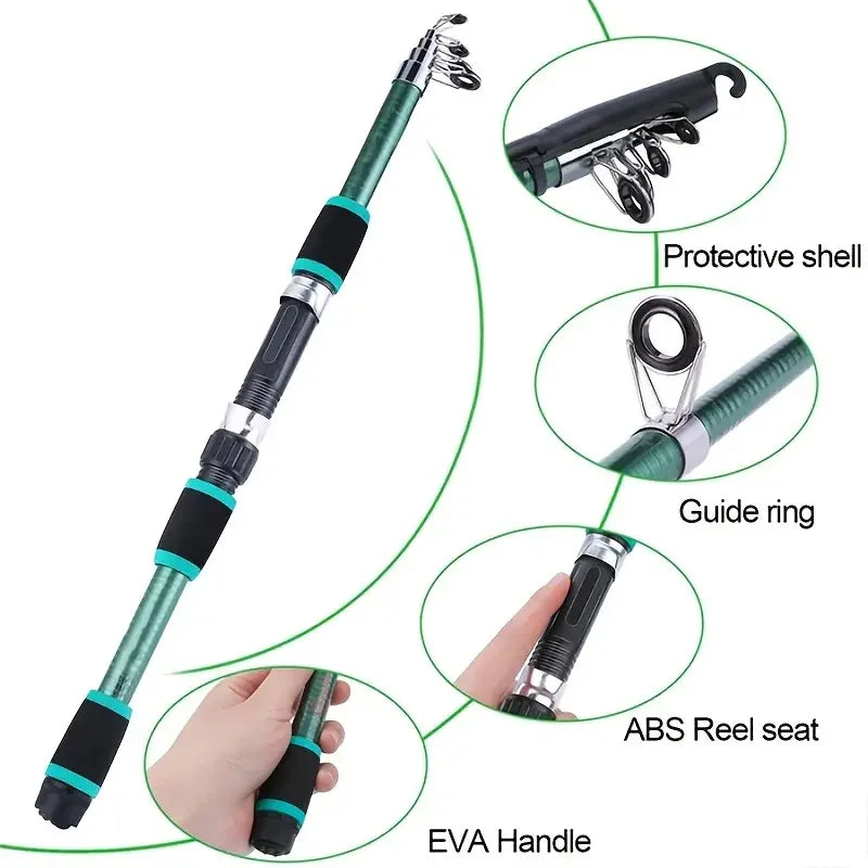 Set di canna da pesca Kit completo con canna da pesca telescopica e mulinello rotante Esche Ami Set di canne da viaggio