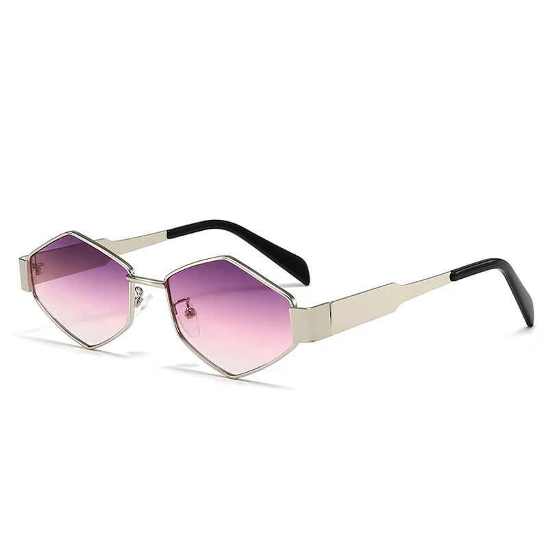 Occhiali da Sole Donna Luxury Design Poligonale con Rifiniture a Rombi, Stile Retro-Vintage 2025, Montatura Metallica Elegante con Tocco Diamantato