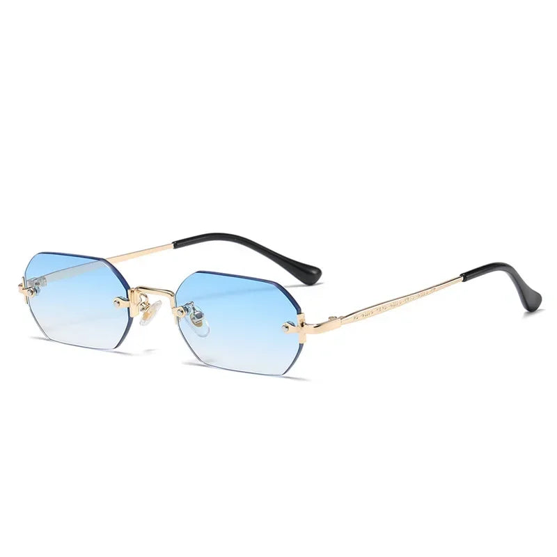 Occhiali da sole vintage senza montatura poligonali da donna e da uomo, di design, popolari, da viaggio, con montatura piccola, da sole