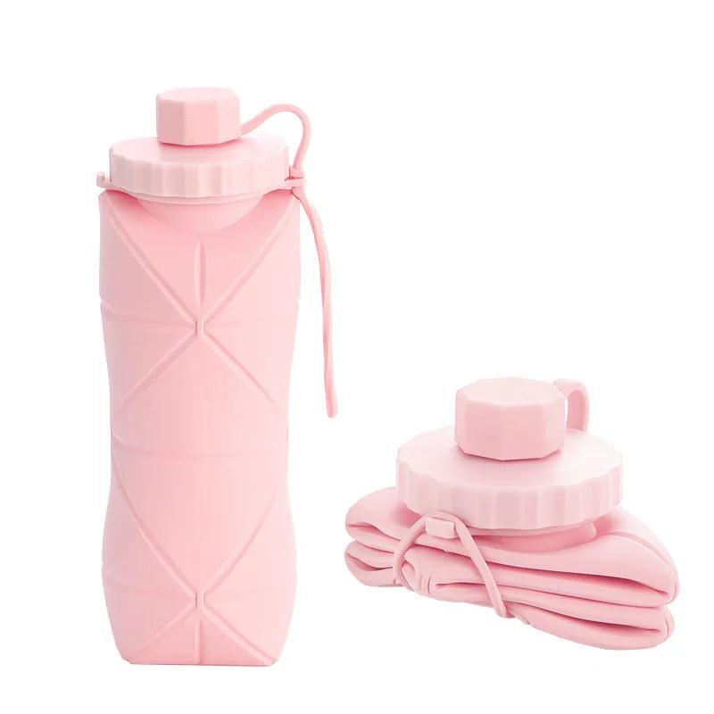 Bottiglia pieghevole in silicone da 600 ml per adulti, portatile, riutilizzabile, in plastica, per viaggi all'aperto, palestra