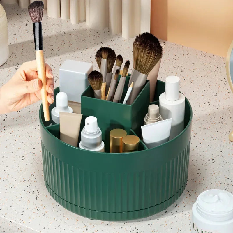 Scatola Portaoggetti per Trucco Girevole a 360° - Organizer da Tavolo per Cosmetici, Porta Pennelli, Rossetti e Gioielli
