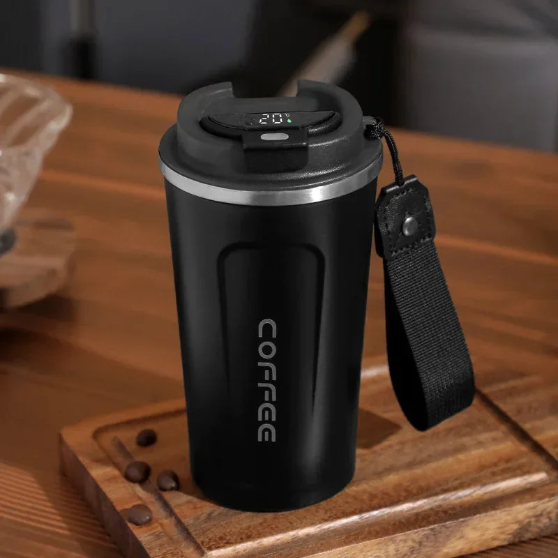 Tazza da caffè Thermos da 380/510 ml, in acciaio inox, con visualizzazione della temperatura, thermos, bottiglia d'acqua i ( con o senza corda portatile)