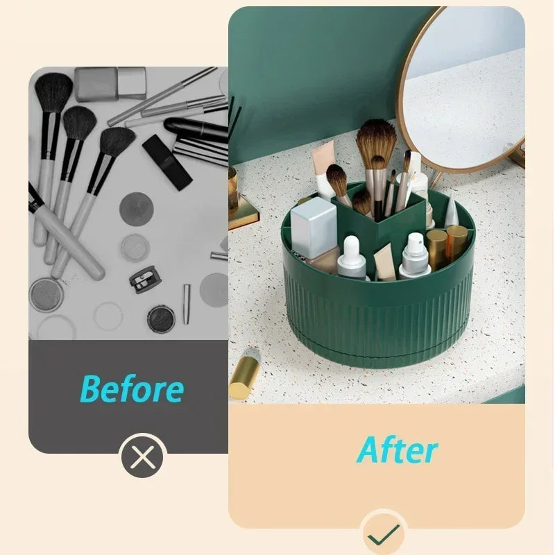 Scatola Portaoggetti per Trucco Girevole a 360° - Organizer da Tavolo per Cosmetici, Porta Pennelli, Rossetti e Gioielli