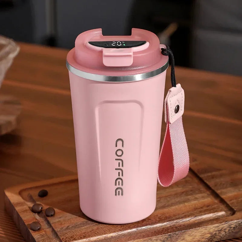 Tazza da caffè Thermos da 380/510 ml, in acciaio inox, con visualizzazione della temperatura, thermos, bottiglia d'acqua i ( con o senza corda portatile)