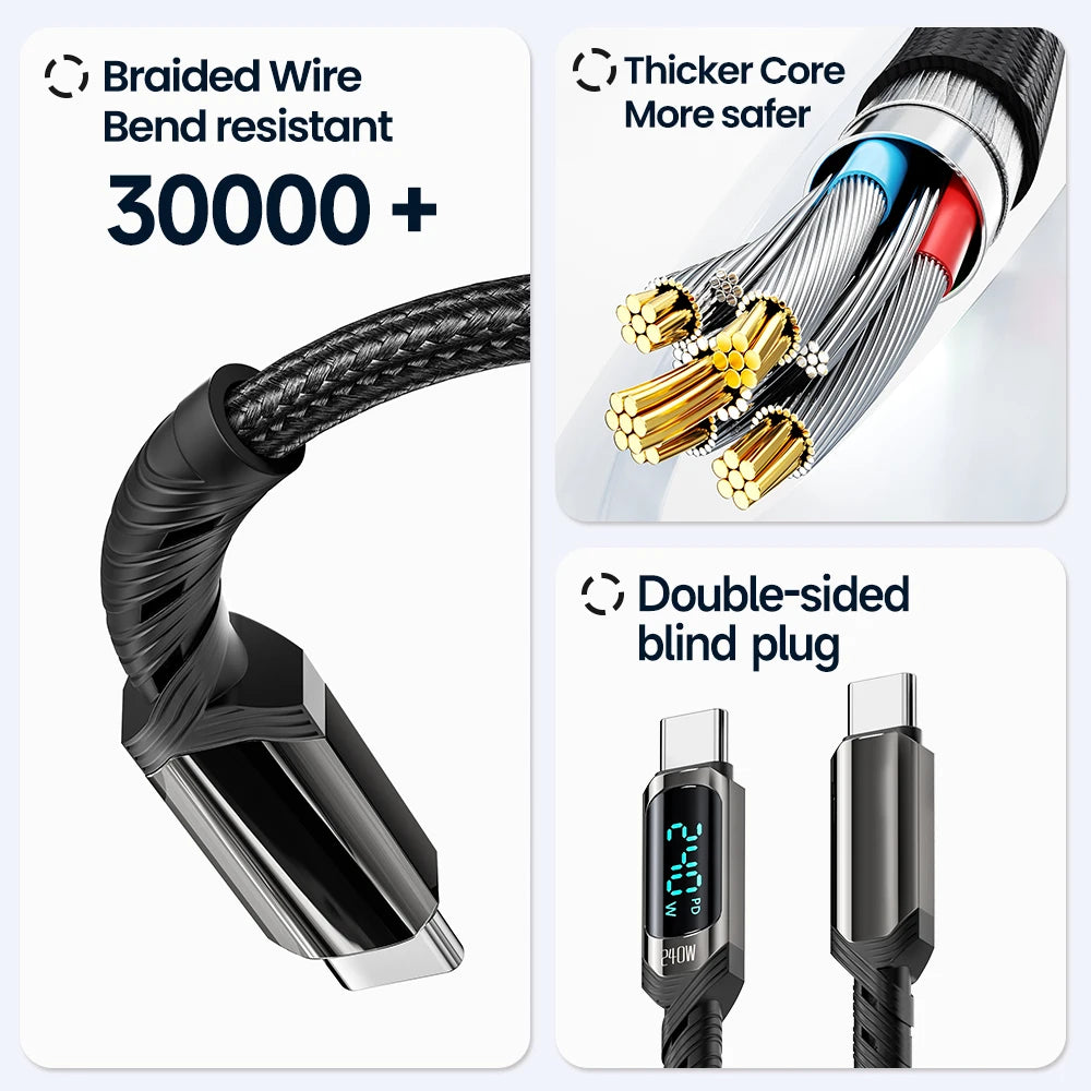 240W 2 in 1 USB Type C a USB C PD3.1 Cavo di ricarica rapida per Macbook iPhone 15 Samsung S24 S23 Xiaomi Cavo USB C