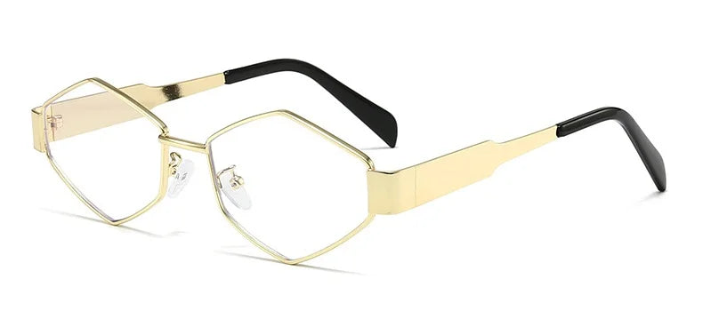 Occhiali da Sole Donna Luxury Design Poligonale con Rifiniture a Rombi, Stile Retro-Vintage 2025, Montatura Metallica Elegante con Tocco Diamantato