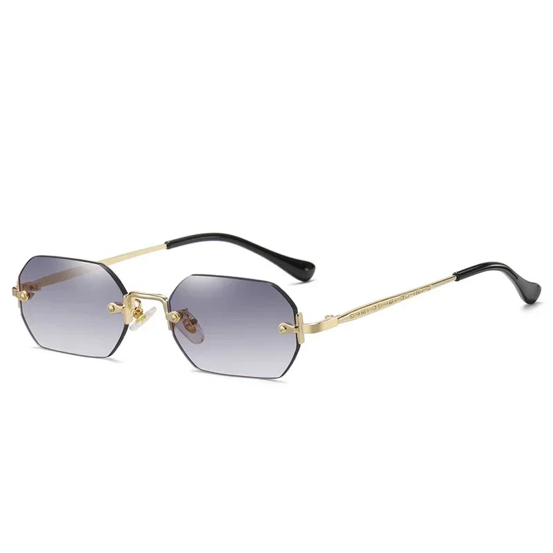 Occhiali da sole vintage senza montatura poligonali da donna e da uomo, di design, popolari, da viaggio, con montatura piccola, da sole