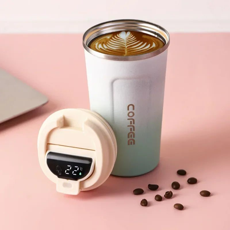 Tazza da caffè Thermos da 380/510 ml, in acciaio inox, con visualizzazione della temperatura, thermos, bottiglia d'acqua i ( con o senza corda portatile)