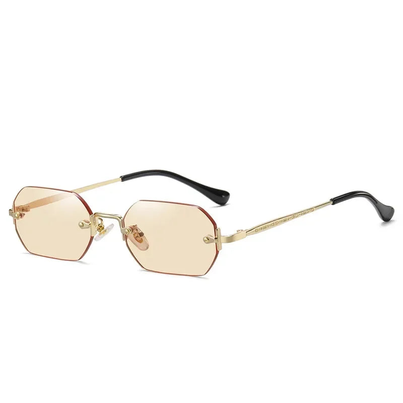 Occhiali da sole vintage senza montatura poligonali da donna e da uomo, di design, popolari, da viaggio, con montatura piccola, da sole