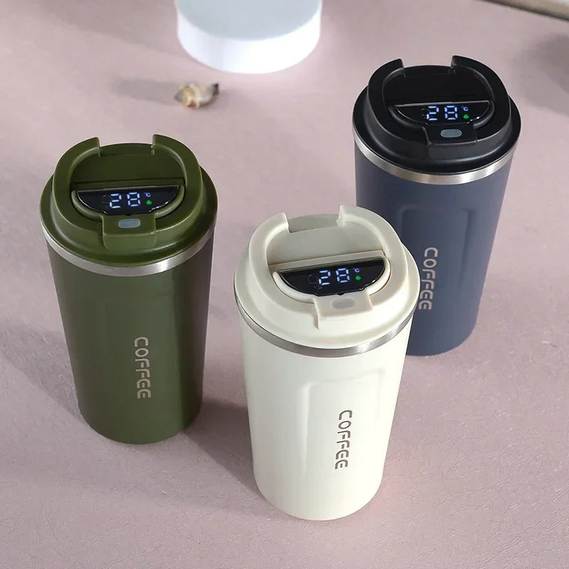 Tazza da caffè Thermos da 380/510 ml, in acciaio inox, con visualizzazione della temperatura, thermos, bottiglia d'acqua i ( con o senza corda portatile)