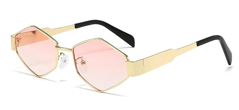 Occhiali da Sole Donna Luxury Design Poligonale con Rifiniture a Rombi, Stile Retro-Vintage 2025, Montatura Metallica Elegante con Tocco Diamantato