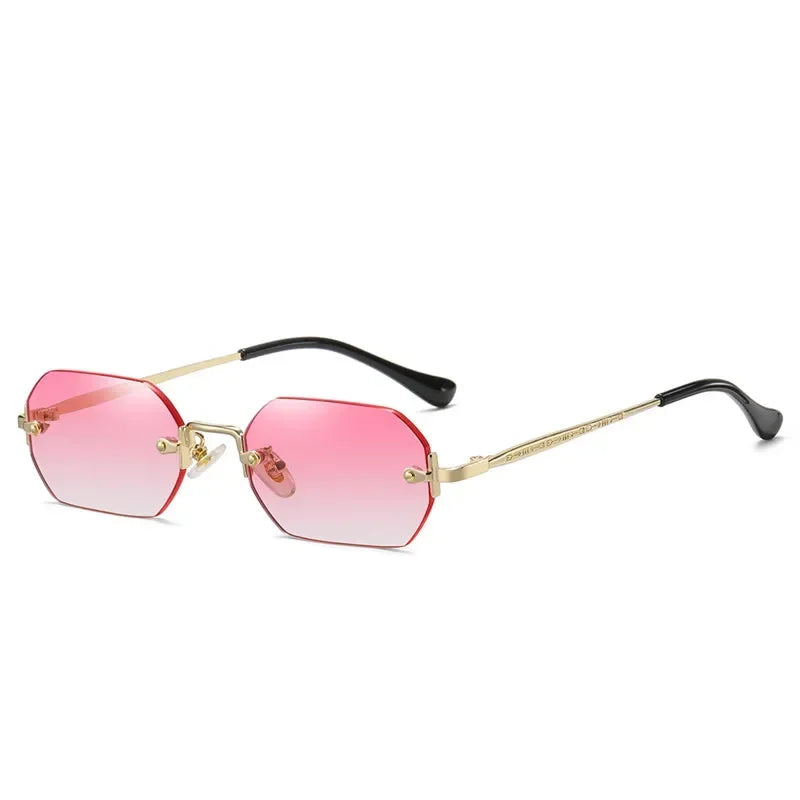 Occhiali da sole vintage senza montatura poligonali da donna e da uomo, di design, popolari, da viaggio, con montatura piccola, da sole