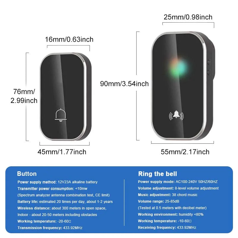 Campanello senza fili Smart Home Welcome Door Bell 36 suonerie 300M lunga distanza Kit campanello per porta di casa esterna Batteria gratuita