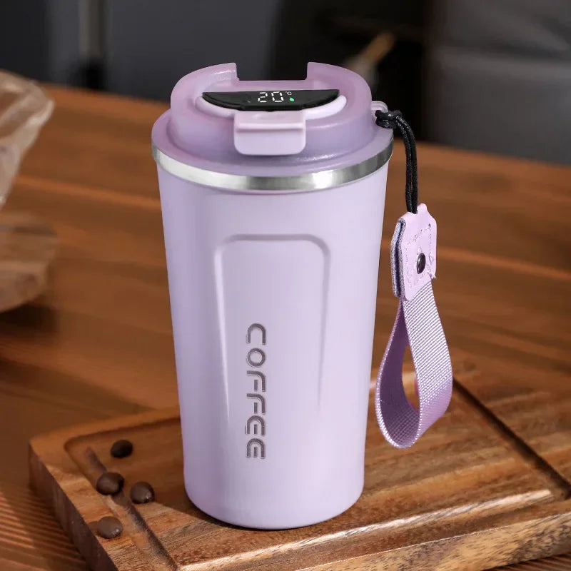 Tazza da caffè Thermos da 380/510 ml, in acciaio inox, con visualizzazione della temperatura, thermos, bottiglia d'acqua i ( con o senza corda portatile)