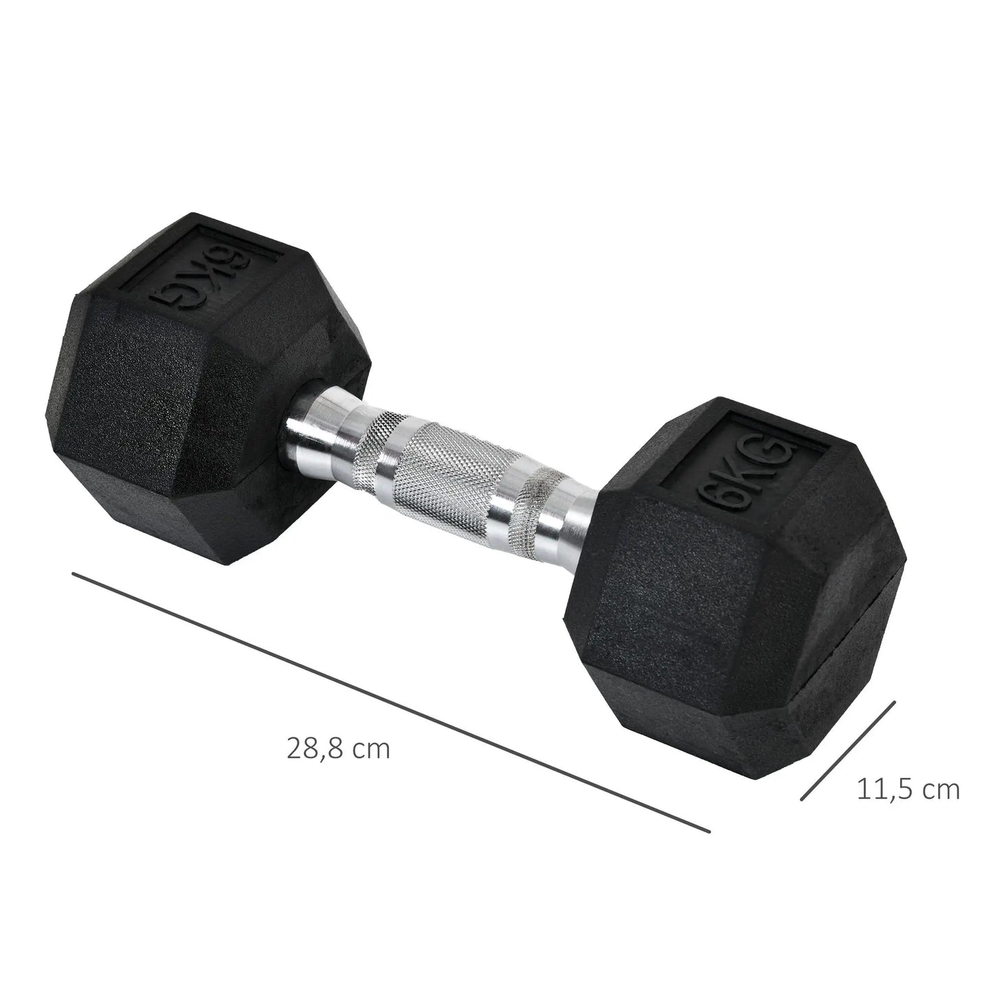 Set di manubri HOMCOM da 6 kg con barra di collegamento in metallo e testa esagonale, peso totale di 12 kg, per allenamento in casa, palestra, ufficio, nero e argento